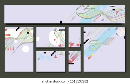 Elegant creative card templates set. Collection of romantic invitations with gold abstraction background line color