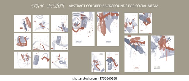 Elegant creative card templates set. Collection of romantic invitations with abstraction background line color