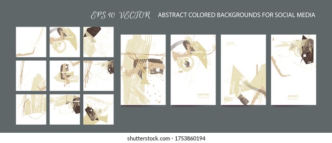 Elegant creative card templates set. Collection of romantic invitations with abstraction background line color