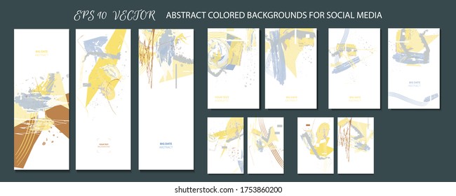 Elegant creative card templates set. Collection of romantic invitations with abstraction background line color