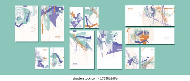 Elegante Kreativkarten-Vorlagen. Sammlung romantischer Einladungen mit abstrakter Hintergrundfarbe
