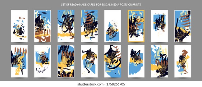 Elegant creative card templates set. Collection of romantic invitations with gold abstraction background line color