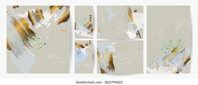 Elegant creative card templates set Christmas New Year style with snowflakes. Collection of romantic invitations with gold elements abstraction background line color