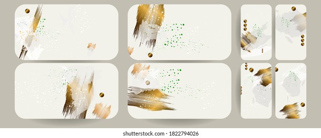 Elegant creative card templates set Christmas New Year style with snowflakes. Collection of romantic invitations with gold elements abstraction background line color