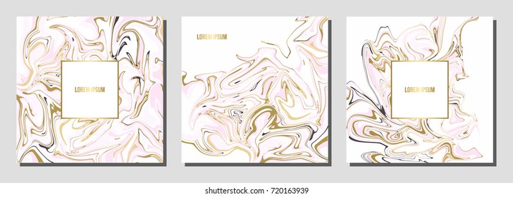  Elegant  creative card templates set. Marble Texture  and golden foil details.

