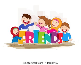 Elegant and Creative Design of Kids, People or Friends Group celebration with stylish text on Happy Friendship Day.