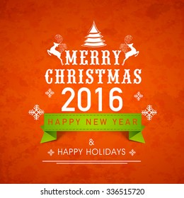 Elegant creative greeting card design for Merry Christmas and Happy New Year 2016 celebration.