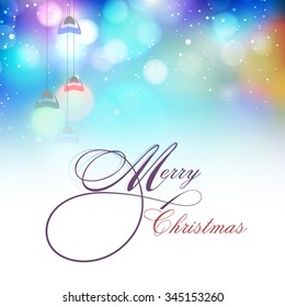 Elegantes kreatives Grußkartendesign mit Hängeleuchten auf glänzendem Hintergrund für fröhliche Weihnachtsfeiern.