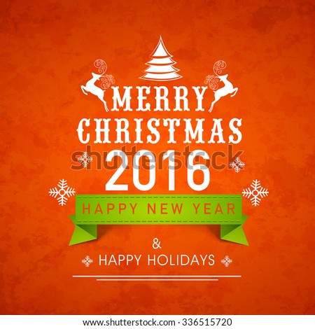 Elegant creative greeting card design for Merry Christmas and Happy New Year 2016 celebration.