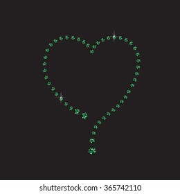 Elegant creative heart style frame, made from emeralds, isolated on black background. Vector EPS-10 file, transparency used. 