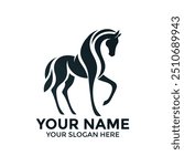 An elegant creative minimal horse head logo symbol icon silhouette design vector