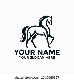 An elegant creative minimal horse head logo symbol icon silhouette design vector