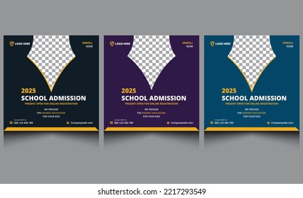 Elegant creative modern editable kids back to school admission education square social media web banner post template design. Digital online school education business social media banner post.