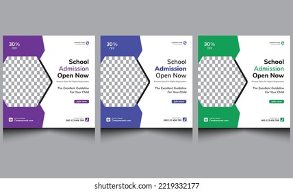 Elegant creative school admission square promotion social media web banner post template design. Modern kids back to school online marketing education admission social media banner post design. 
