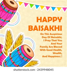 Elegant Creative Vector Illustration Of Happy Baisakhi Punjabi Festival