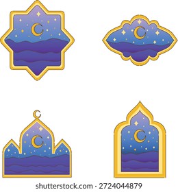 Elegante luna creciente sobre la mezquita con diseño de cielo nocturno estrellado