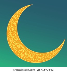 Elegant crescent moon illustration with intricate ornaments, symbolizing the beauty and spirituality of Ramadan.