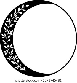 Elegant Crescent Moon with Leaves Aesthetic, tranquil, and nature inspired graphic design.