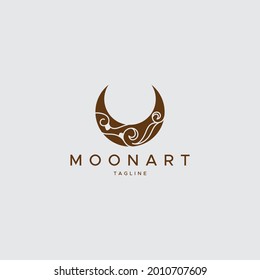 elegant crescent moon and line icon vector ornament logo design in line luxury linear style