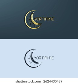 Logotipo elegante lua crescente com nome personalizável. Ideal para marcas com temas espirituais, pessoais ou islâmicos.	