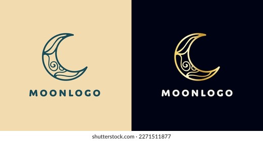 Elegant crescent moon logo design. Abstract style illustration for background, cover, banner. Ramadan Kareem