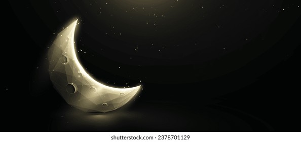 Elegante textura de línea de polígono de luna creciente. Banner de lujo. Marco alambrado, polígono bajo, líneas, Starry y diseño de estilo. Vector de ilustración