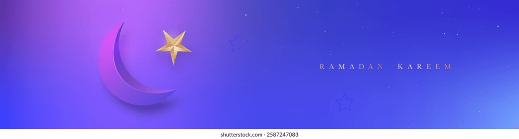 Elegant crescent moon and star create serene atmosphere for Ramadan celebrations