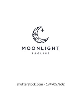 elegant crescent moon and star logo design line icon vector in luxury style outline linear