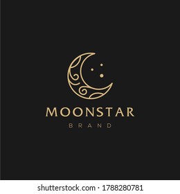 Elegant Crescent Moon And Star Logo Design Line Icon Vector In Luxury Style Outline Linear