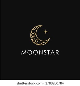 elegant crescent moon and star logo design line icon vector in luxury style outline linear