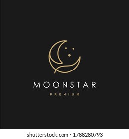 elegant crescent moon and star logo design line icon vector in luxury style outline linear