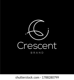 Elegant Crescent Moon And Star Logo Design Line Icon Vector In Luxury Style Outline Linear