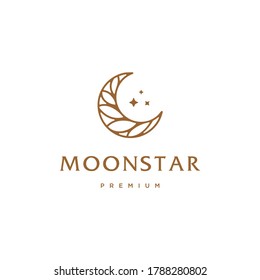 elegant crescent moon and star logo design line icon vector in luxury style outline linear