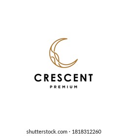 elegant crescent moon and star logo design line icon vector in luxury style outline linear