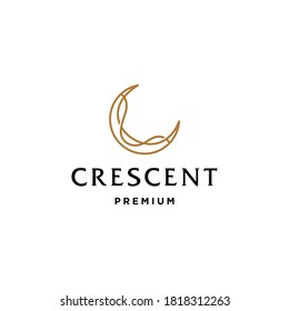 elegant crescent moon and star logo design line icon vector in luxury style outline linear