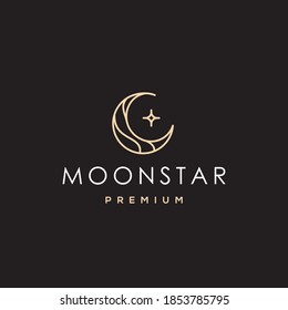 elegant crescent moon and star logo design line icon vector in luxury style outline linear