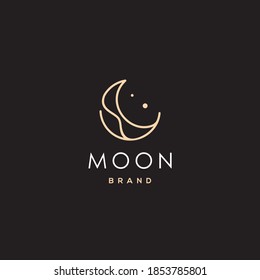 Elegant Crescent Moon And Star Logo Design Line Icon Vector In Luxury Style Outline Linear