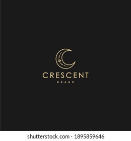elegant crescent moon and star logo design line icon vector in luxury style outline linear
