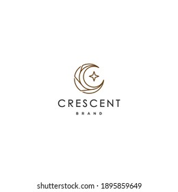 elegant crescent moon and star logo design line icon vector in luxury style outline linear