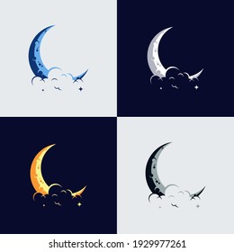 elegant crescent moon and star logo design