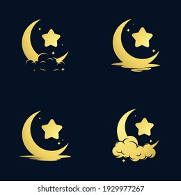 elegant crescent moon and star logo design