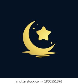 Elegant Crescent Moon And Star Logo Design