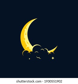 Elegant Crescent Moon And Star Logo Design