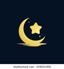 elegant crescent moon and star logo design