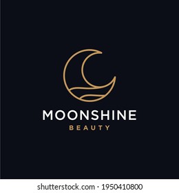 elegant crescent moon and star logo design line icon vector in luxury style outline linear