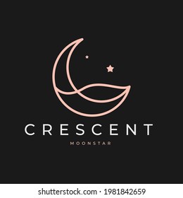 elegant crescent moon and star logo design line icon vector in luxury style outline linear