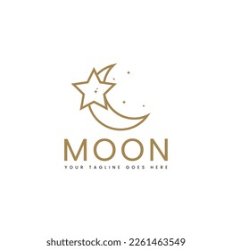 elegant crescent moon and star logo design line icon vector in luxury style outline linear