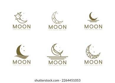 elegant crescent moon and star logo design line icon vector in luxury style outline linear