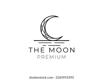 elegant crescent moon and star logo design line icon vector in luxury style outline linear