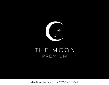 elegant crescent moon and star logo design line icon vector in luxury style outline linear